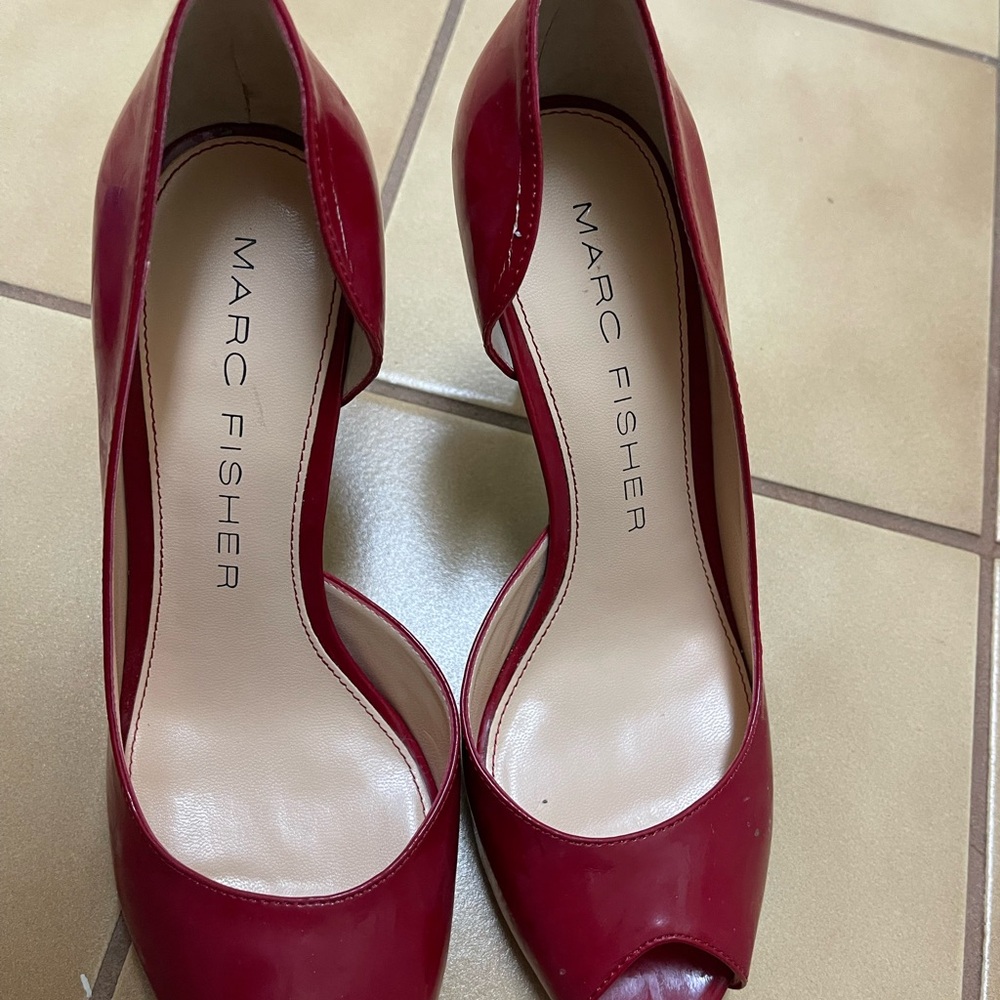 Marc Fisher Red Peep-Toe Heels